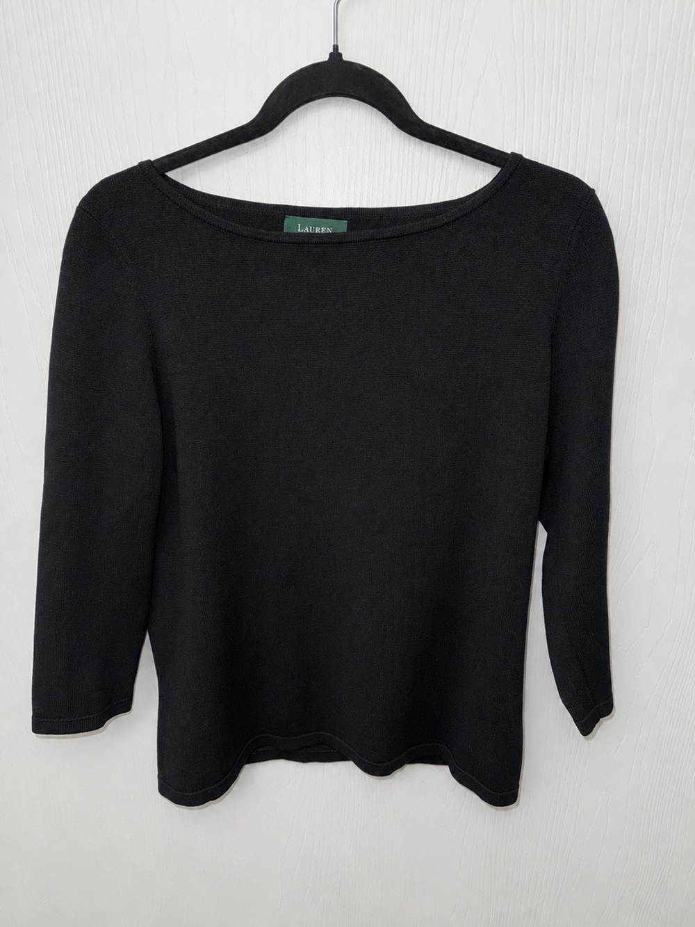 Lauren Ralph Lauren Black 3/4 Sleeve Boat Neck Knit Top Women’s Medium